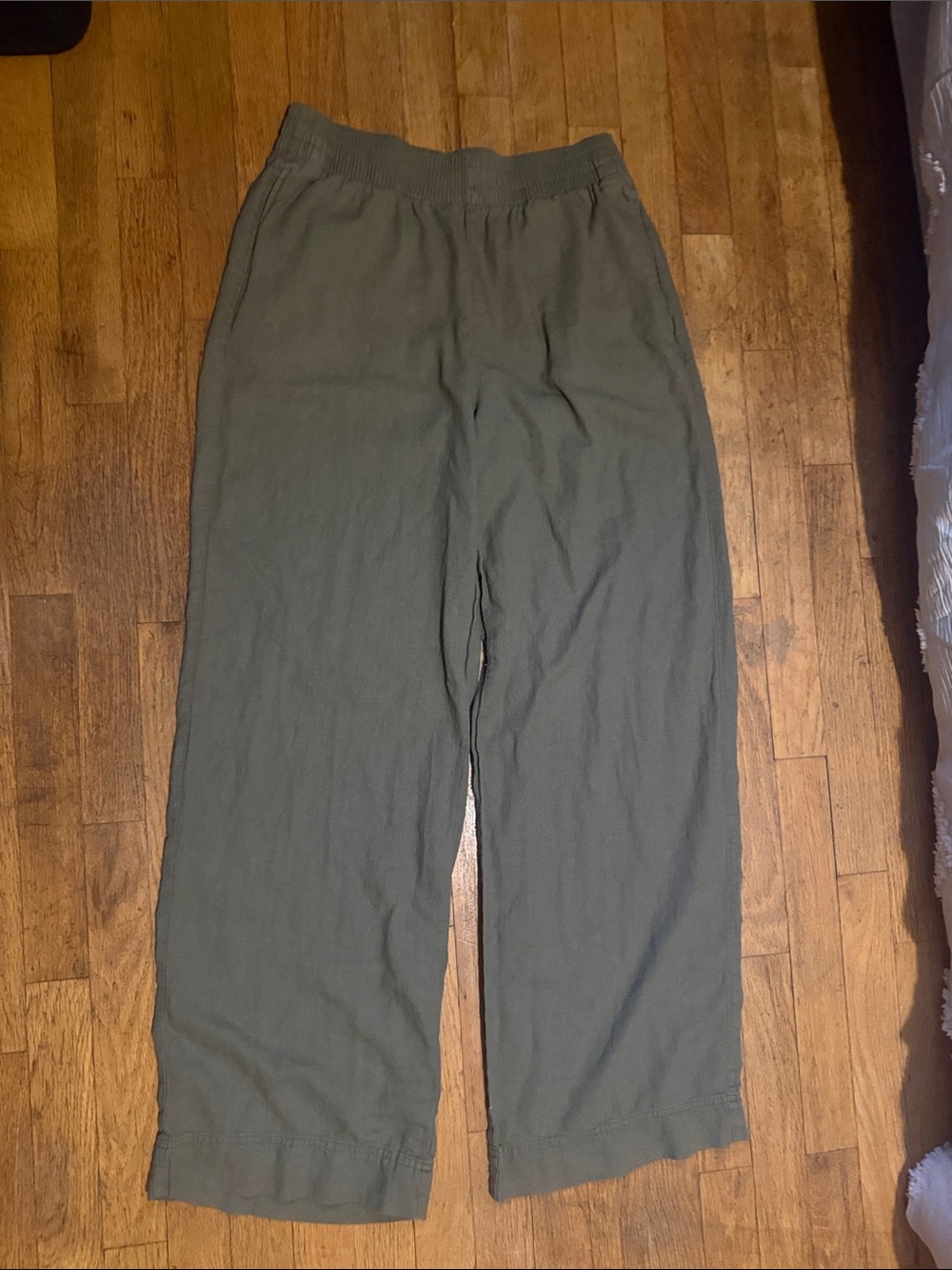 Wide Leg Olive Green Linen-Blend Pants